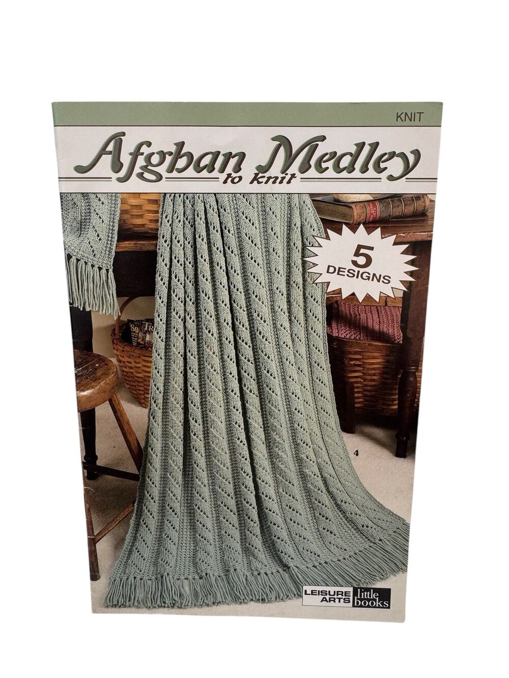 Vintage Afghan Medly To Knit Pattern Booklet 5 Designs 14 pgs 2000 Leisure Arts